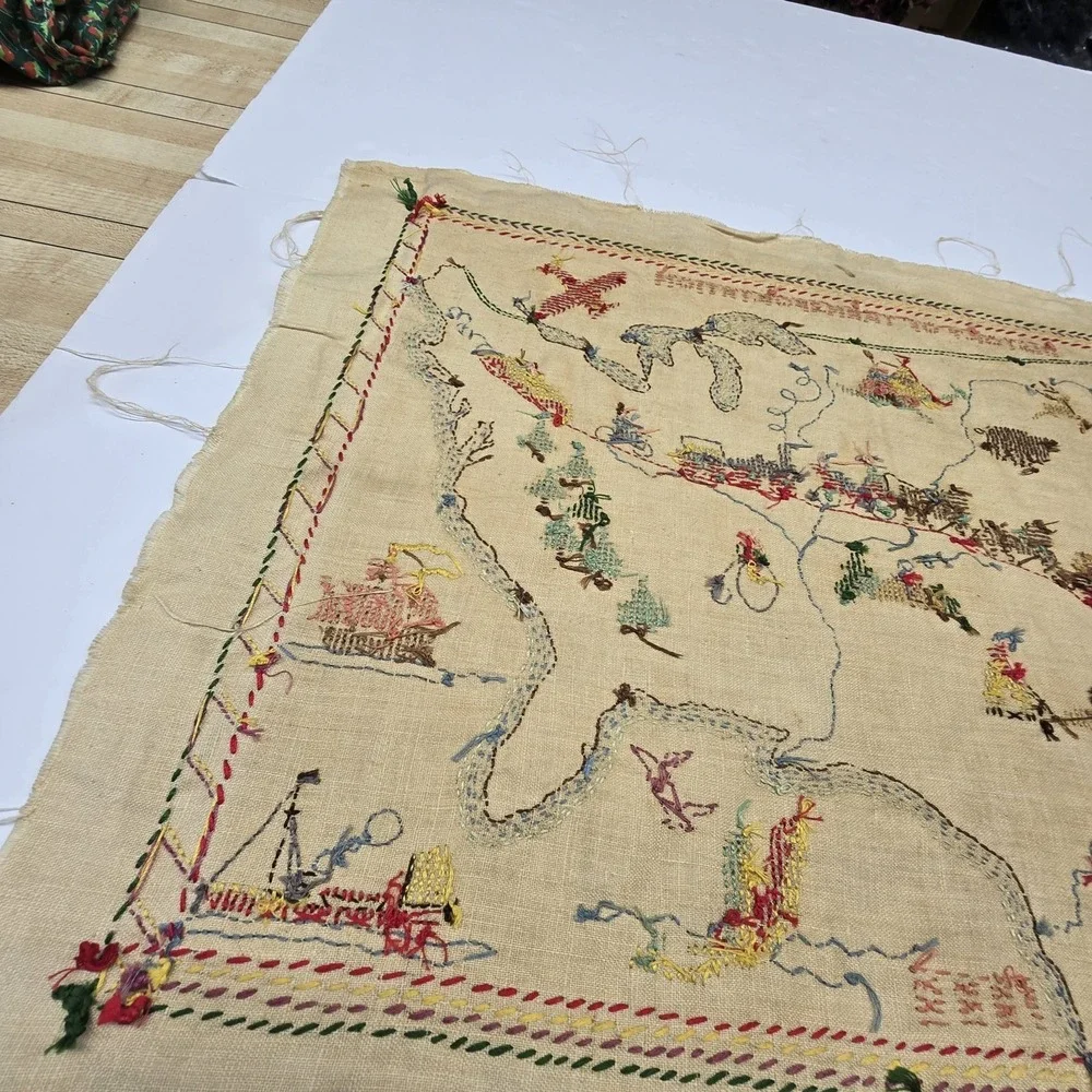 Needlework History Transportation Sampler 1956 Folk Art Rustic Primitive 17